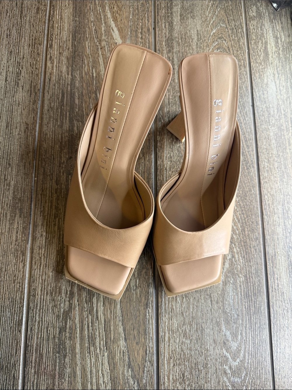 Gianni Bini Nude/Tan Square-Toe Block Heel Mules - Picture 2 of 4